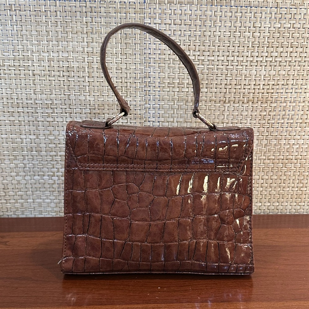 🌟HP🌟VTG 1990s Faux Brown Croco Vinyl Satchel Style Handbag by Liz Claiborne - Picture 12 of 14